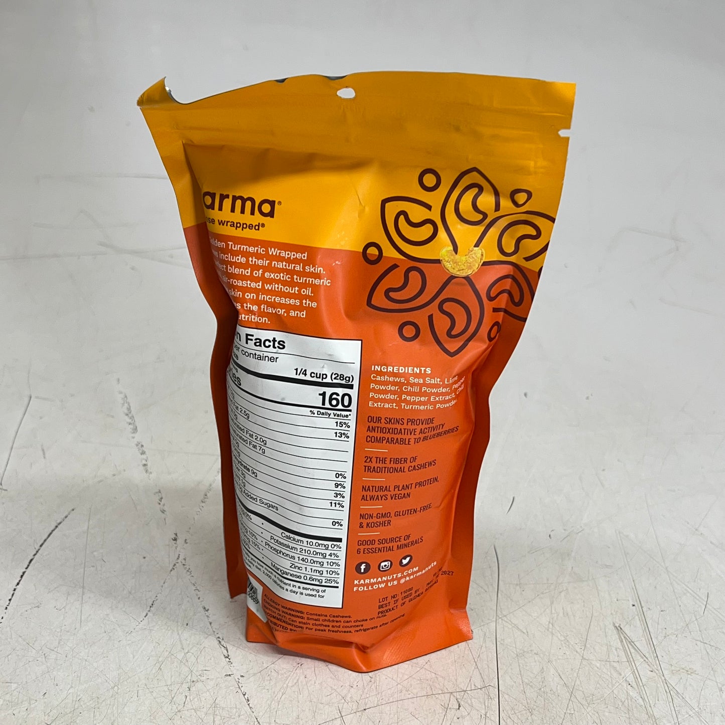 KARMA (6 PACK) Golden Turmeric Air Roasted & Wrapped Cashews  7oz BB 05/27