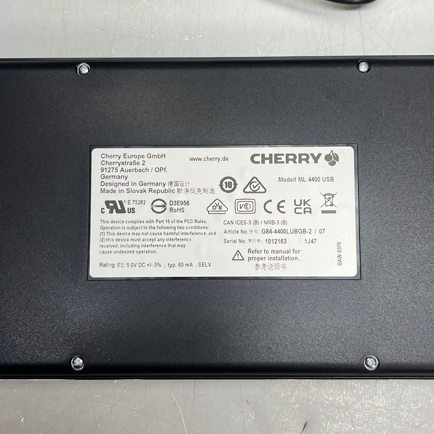 CHERRY Compact Keyboard W/ Trackball & Mouse Buttons 83 Key  Black G84-4400