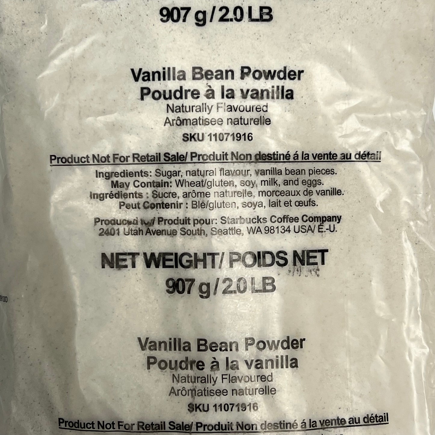 ZA@ STARBUCKS (12 PACK) Vanilla Bean Powder 2 Lb White BB 08/26