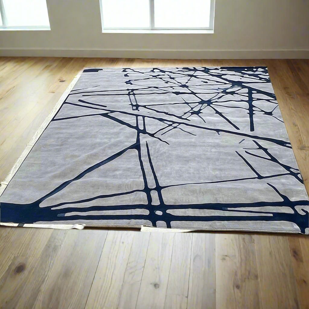 THE RUG COMPANY Bridge Modern Hand Woven Tibetan Wool Rug Roll 16’ x 12' Grey/Blue