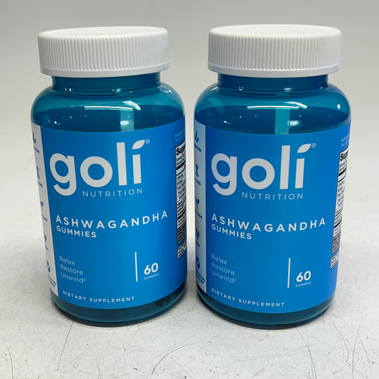 GOLI NUTRITION (2 PACK, 60 EACH) Ashwaganda Gummies Vitamins 30 Serving BB 10/27