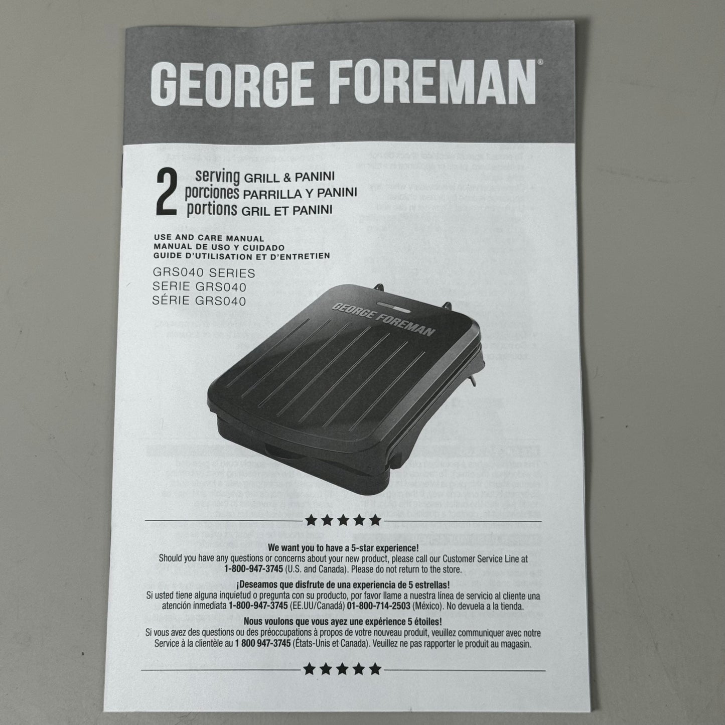 GEORGE FOREMAN Individual Sized Grill & Panini Press 1" Hinge Black GRS040BC AS-IS