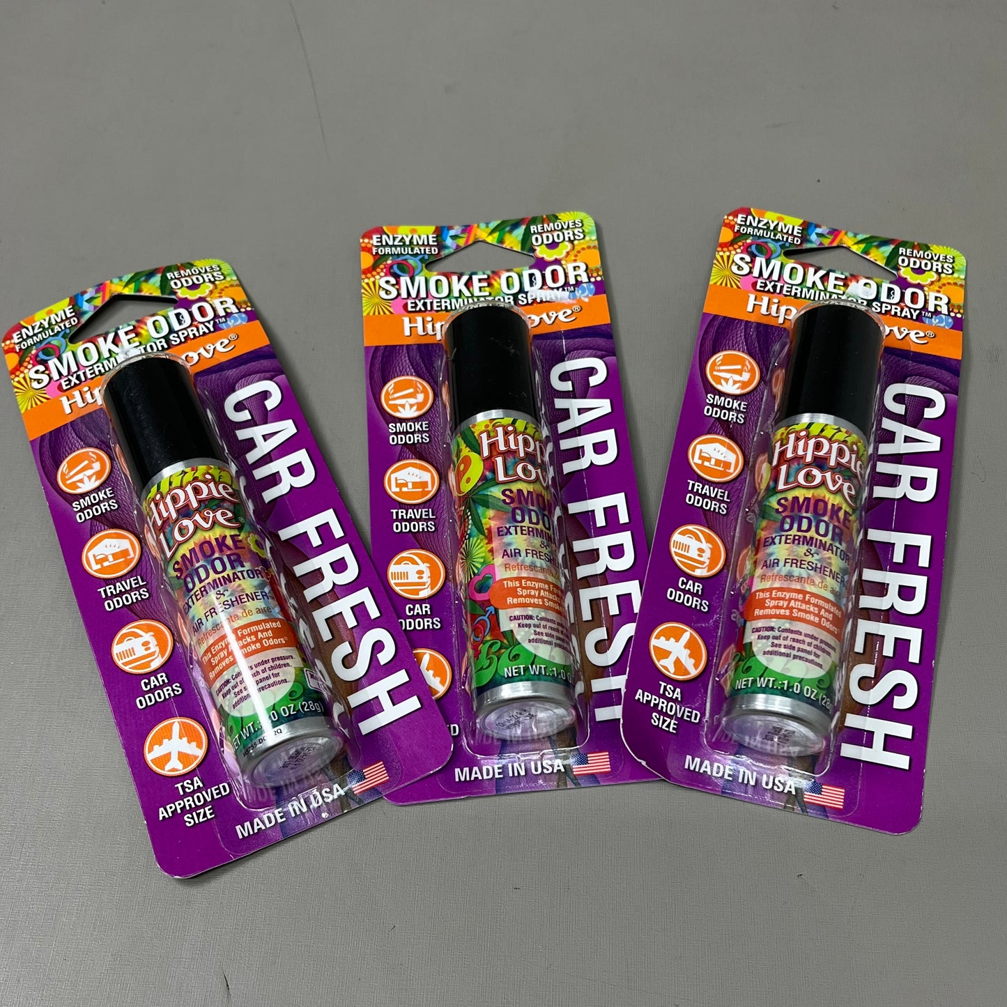 SMOKE ODOR (3 PACK) Exterminator Spray Air/Car Freshener Hippie Love Scent 1oz