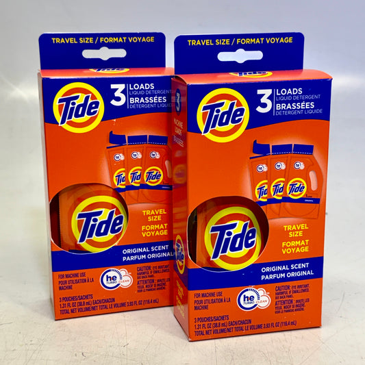 TIDE (2 PACK, 6 Total Pouches) Liquid Laundry Detergent Travel Size HE 1.31oz/ea