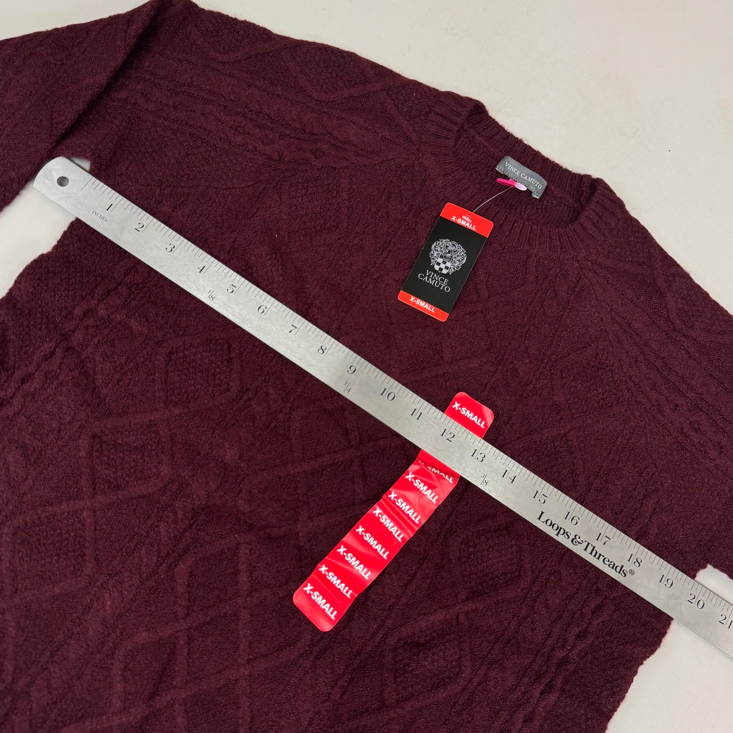 VINCE CAMUTO Cable Knit Sweater Women's Sz-XS Wine SC2895