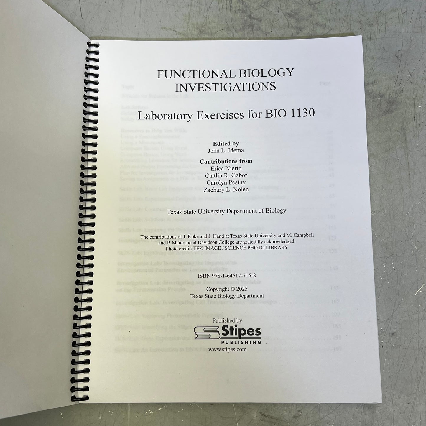 FUNCTIONAL BIOLOGY INVESTIGATIONS LABORATORY EXERCISES FOR BIO 1130  Spiral Book