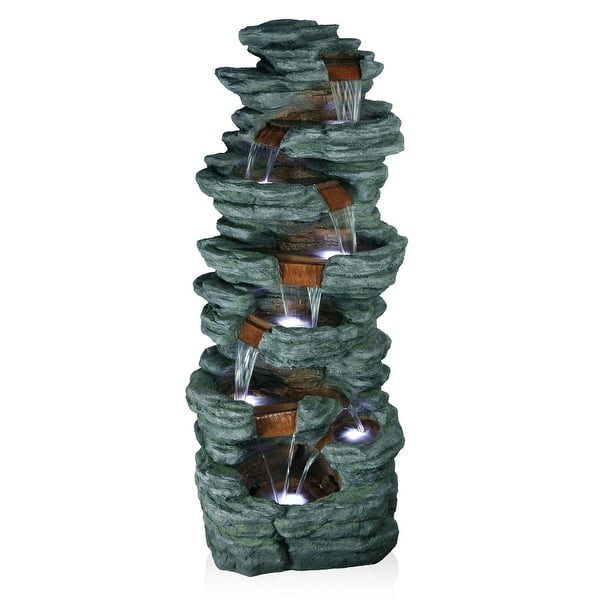 ZA@ ALPINE Multi-tiered Cascading Stone Fountain with LED Lights Sz 79" serie TZL274 (AS-IS, Damage)