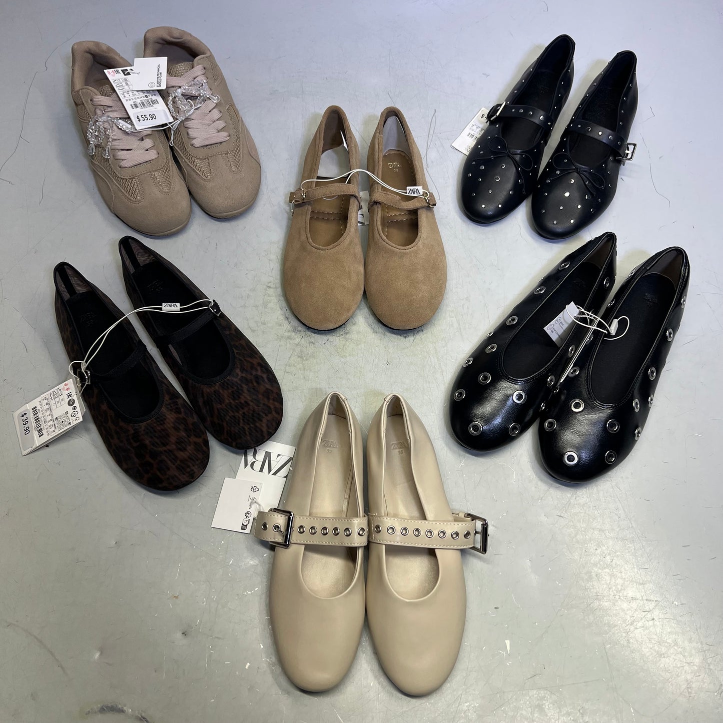 ZA@ ZARA Lot Of Assorted Shoes Sneakers, Sandal & Ballet Shoe Women's Sz 36