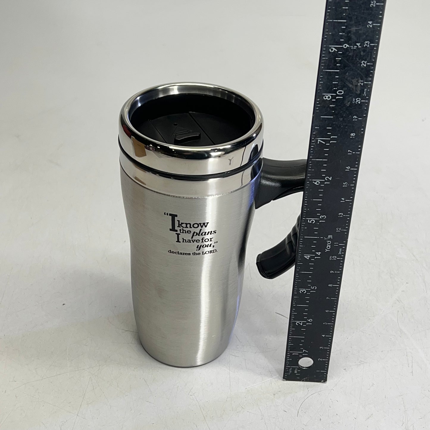 CHRISTIAN ART GIFTS Travel Mug W/ Handle Jeremiah 29:11 16fl Oz Silver SMUG098