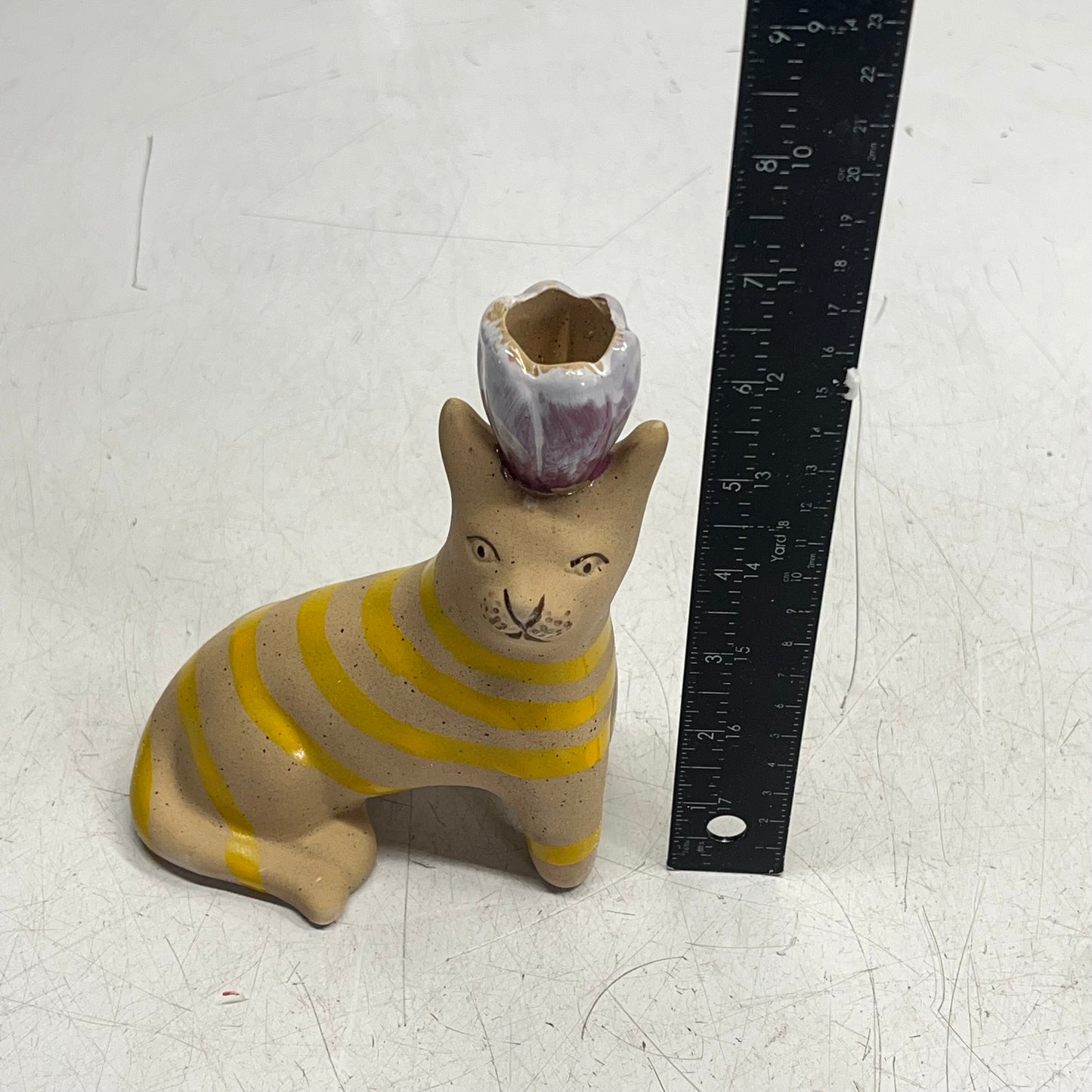 CREATIVE CO OP (2 PACK) Hand Painted Stoneware Cat Taper Holder 6-1/4"H DF769|5A