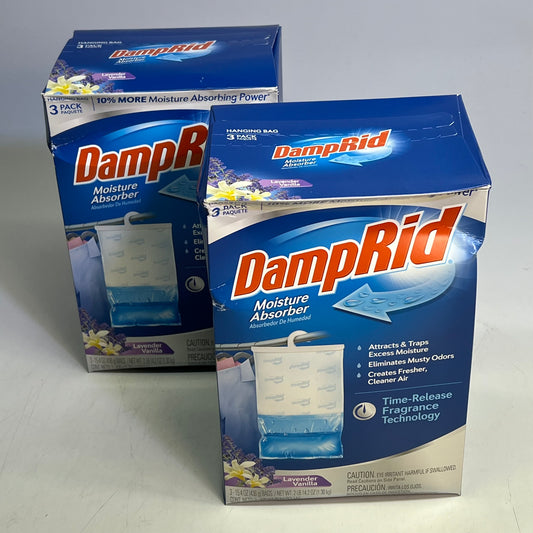 ZA@ DAMPRID (2 BOXES, 3 BAGS EACH) Moisture Absorber Lavender Vanilla Scent 15.4 oz White S3480C A