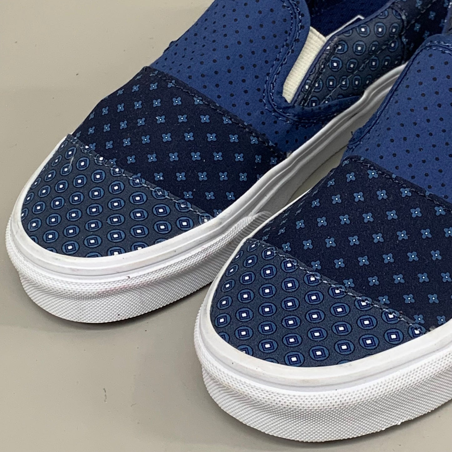 VANS Classic Slip-On Tie Print Patchwork Shoe Mens SZ 3.5 Womens SZ 5 Blue/White