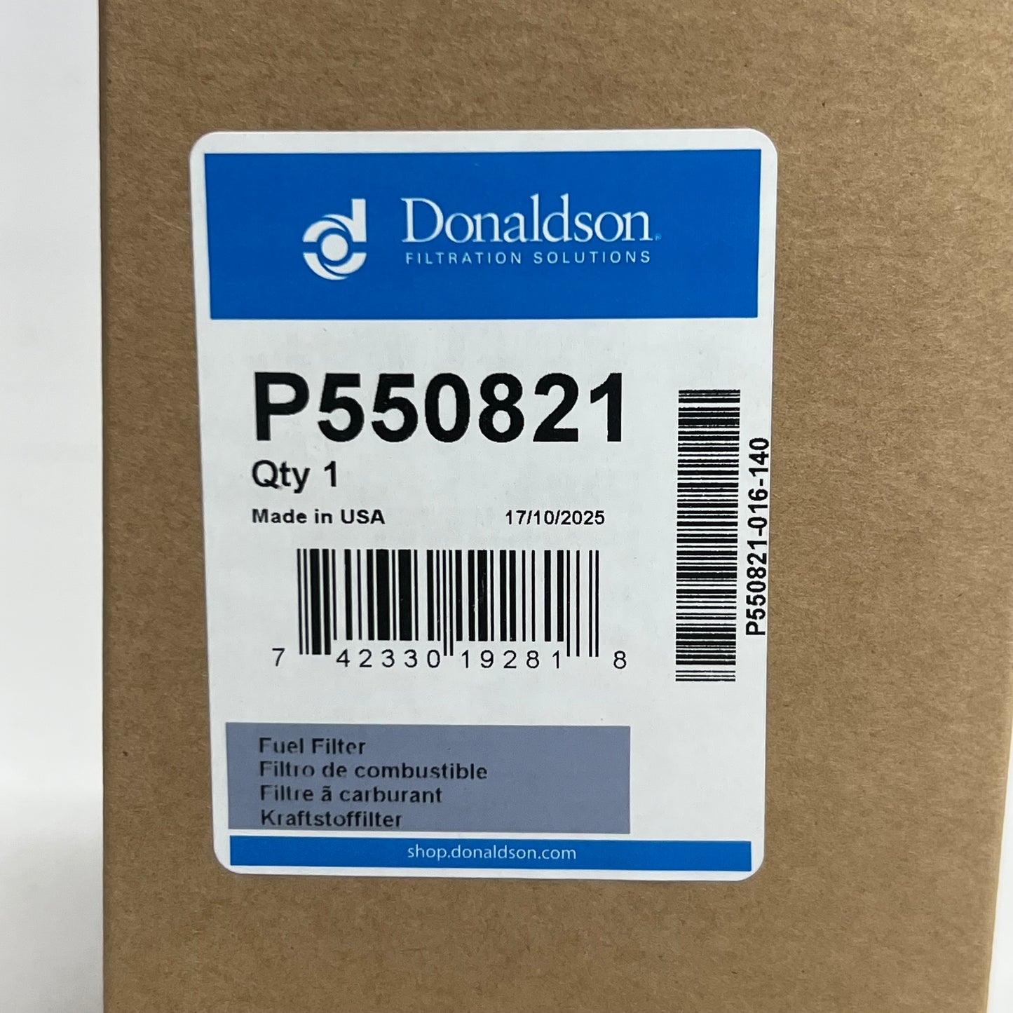 DONALDSON Fuel Filter, Cartridge P550821