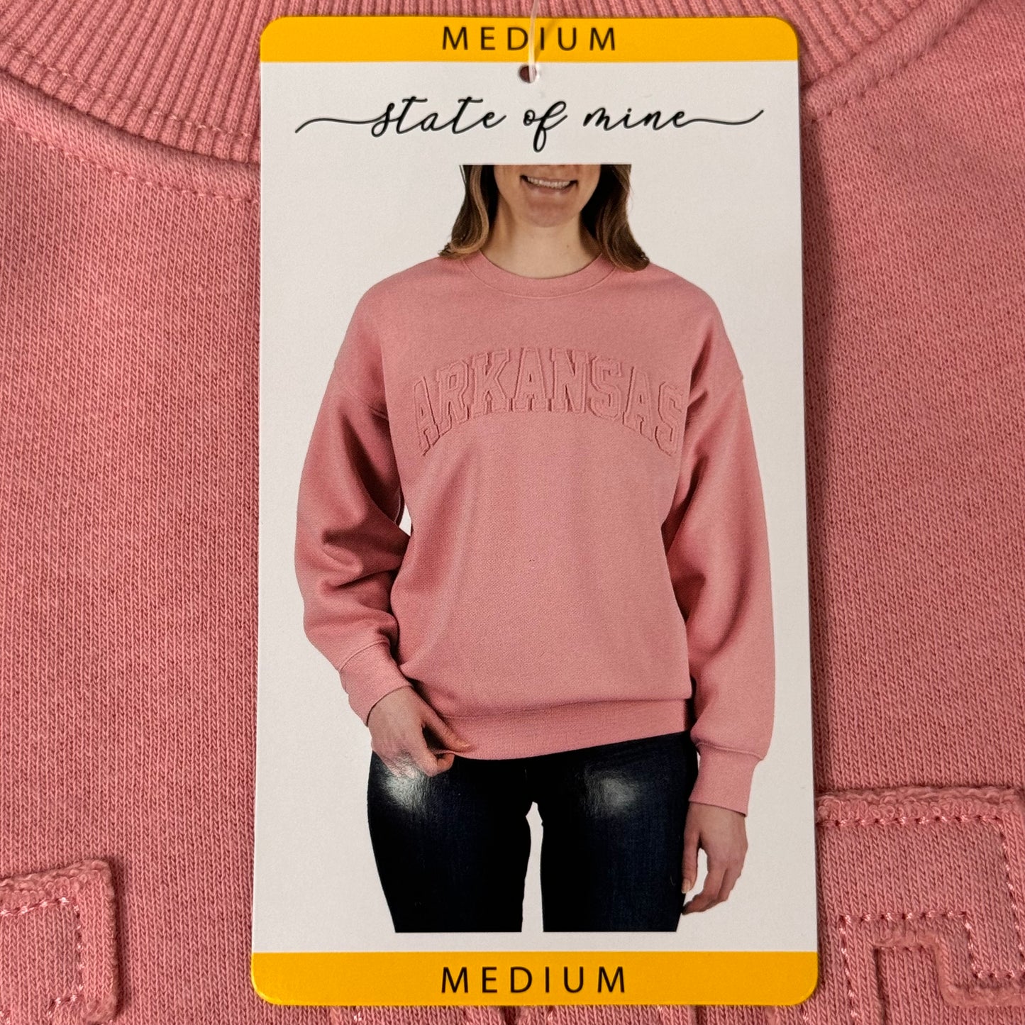 STATE OF MINE Sewn on New Mexico Crewneck Hoodie Blush Pink Women's Sz M 15711