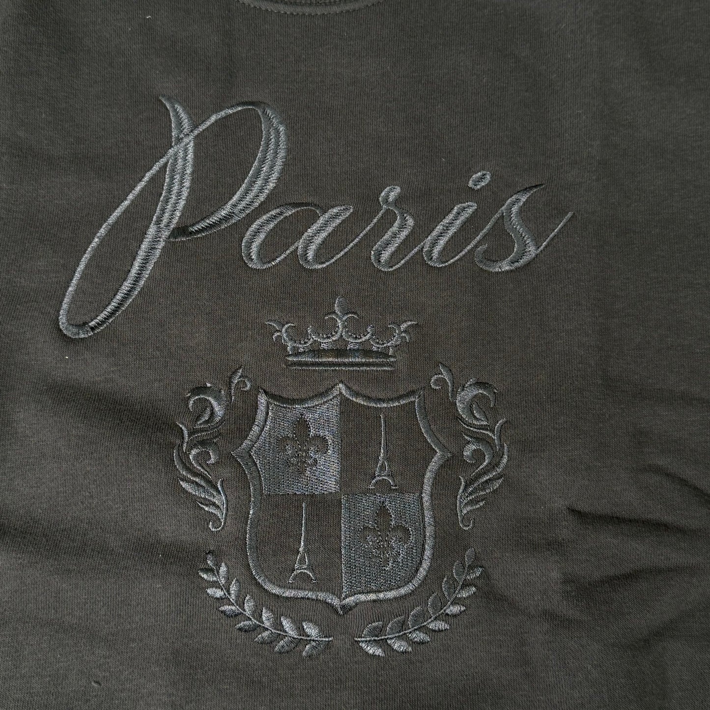 STATE OF MINE Paris Embroidered Crewneck Hoodie Dark Grey Women's Sz XL 15711