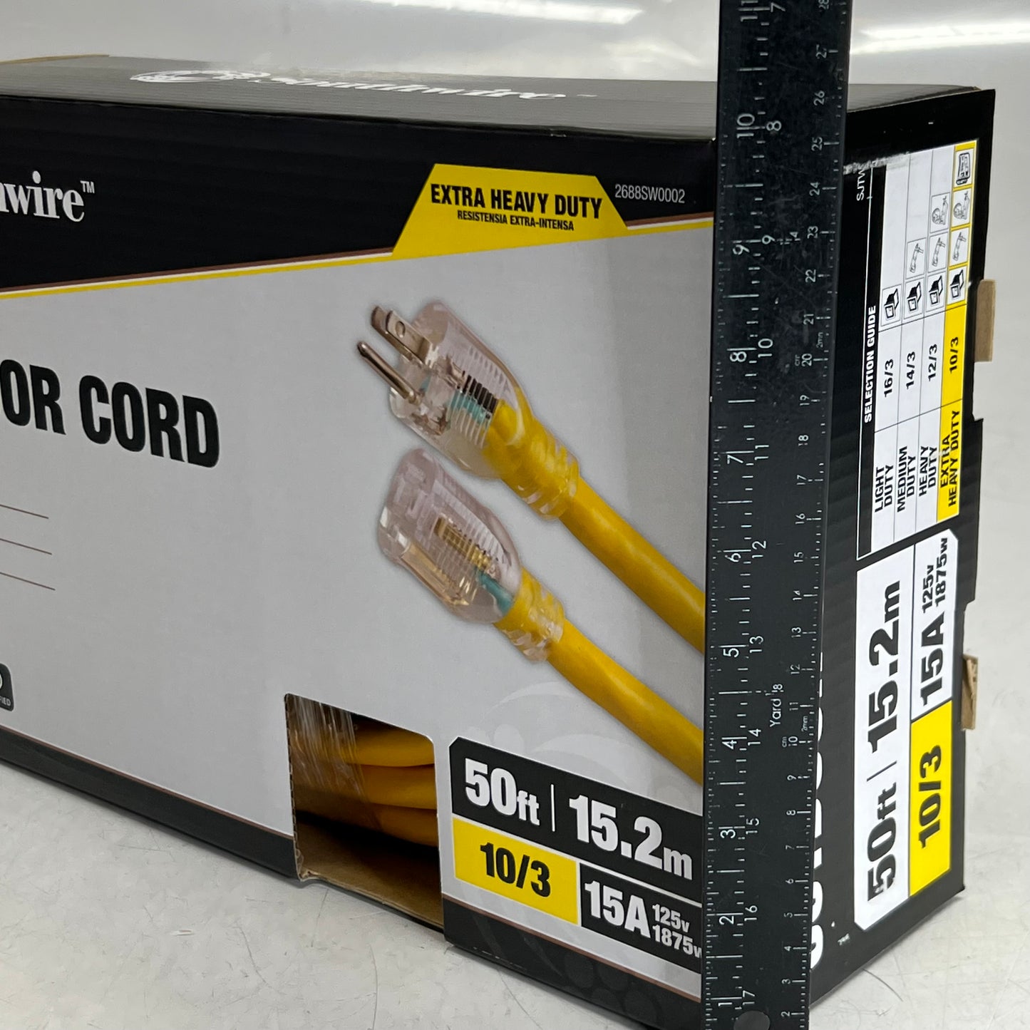 SOUTHWIRE Outdoor Extension Cord With Power Lightindicator 300V/15A Sz 50ft, Yellow 2688SW0002