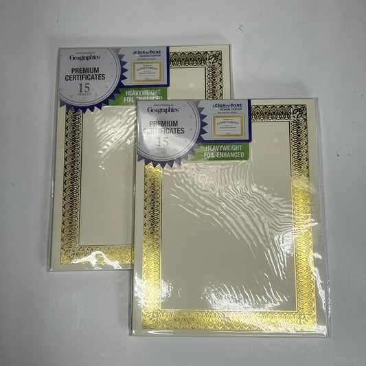 GEOGRAPHICS (2 PACK, 15 SHEETS EACH) Foil Certificates 8.5"x11" Gold/Off White