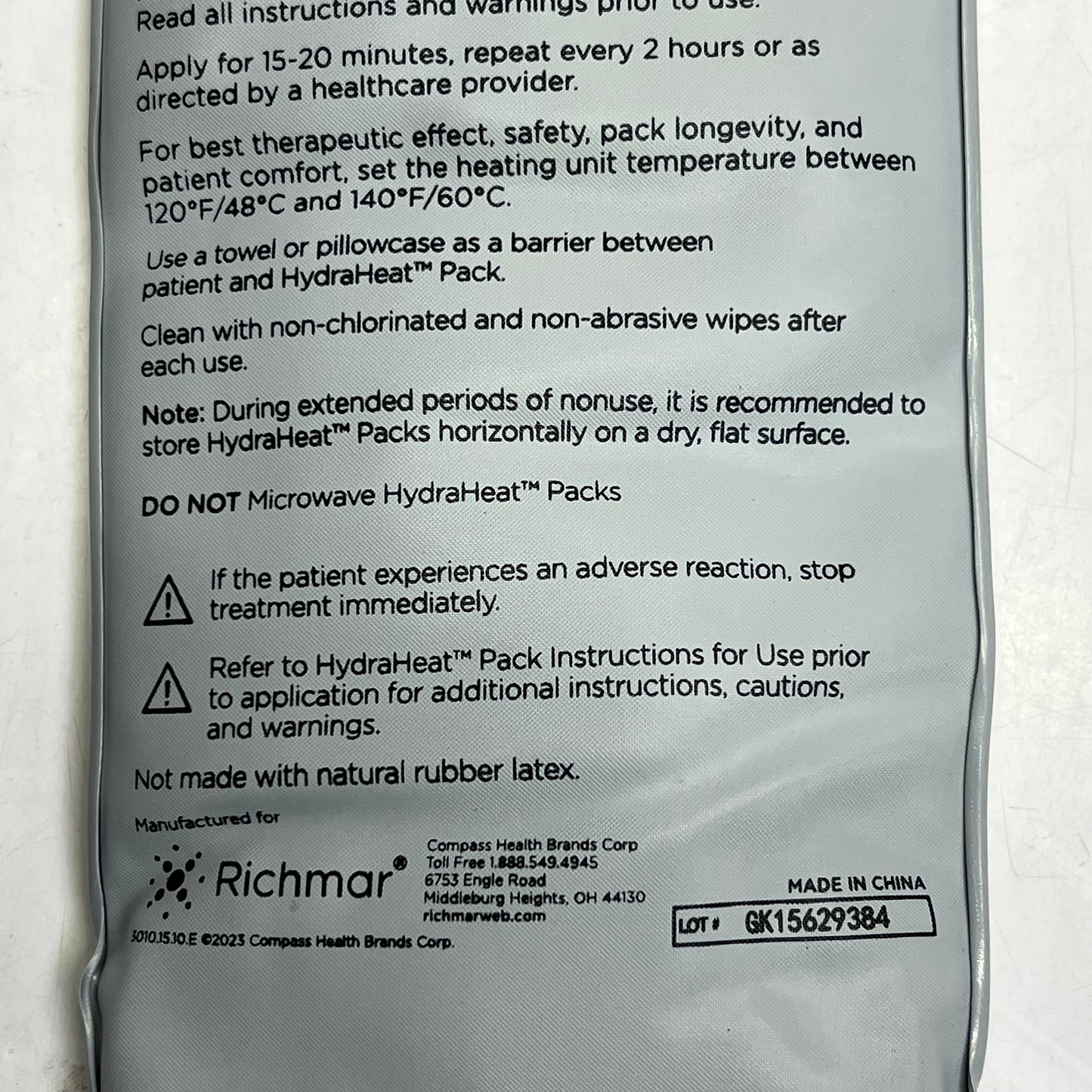 RICHMAR Non-porous Polymer Skin Hydraheat Pack  Universal 19"x5" Grey HP-1905-un