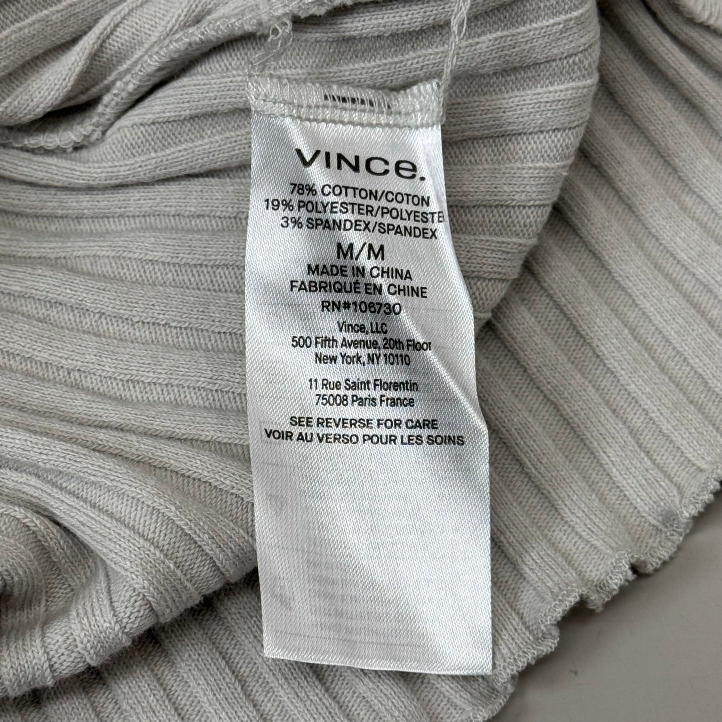 VINCE Ribbed Cotton-Blend Polo Dress 4 Button Women's Sz M Salt Glass V041584525