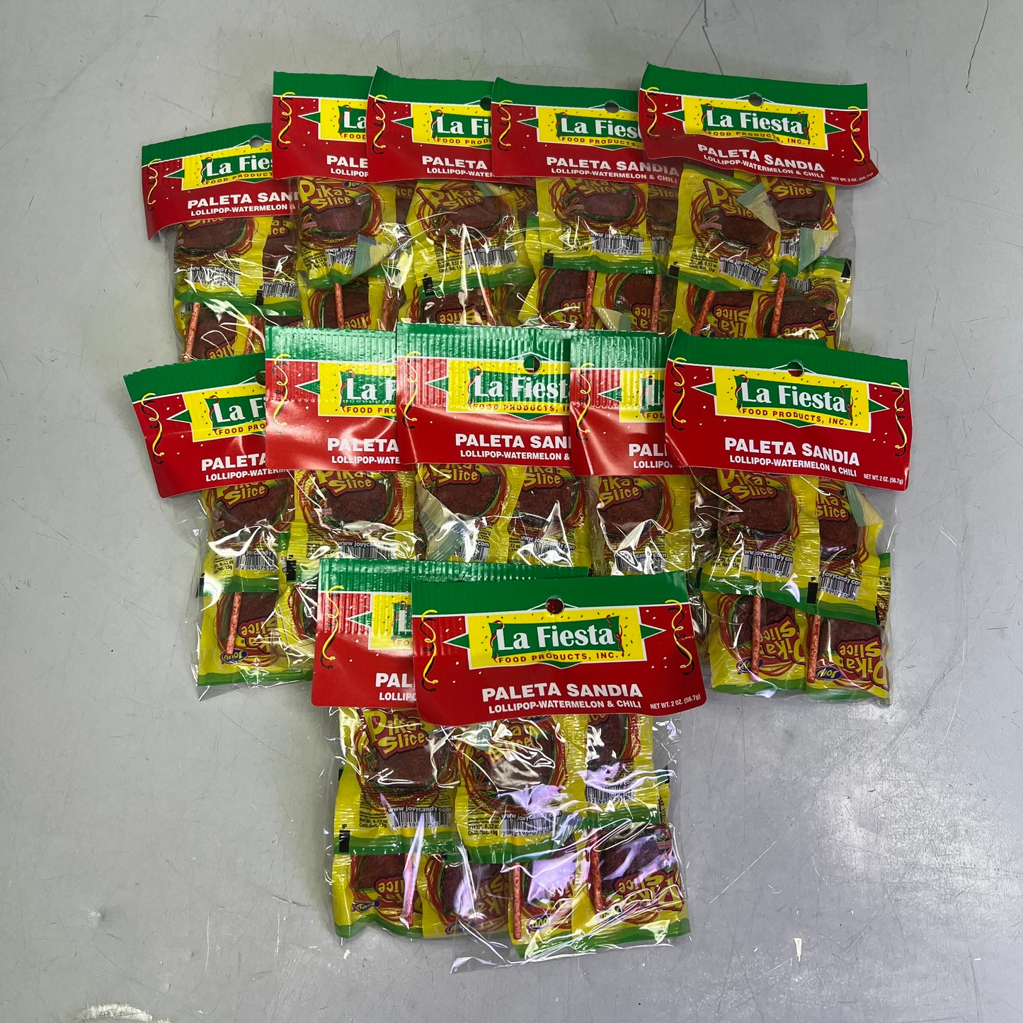 LA FIESTA (12 PACK, 4 PIECES EACH) Paleta Sandia Watermelon & Chili Lolipops 2 Oz