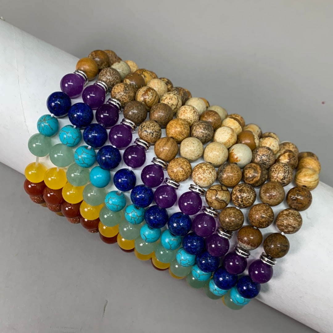 BEST WHOLESALE 12-PACK! Beaded Light Brown Rainbow Crystal Bracelets 3" New