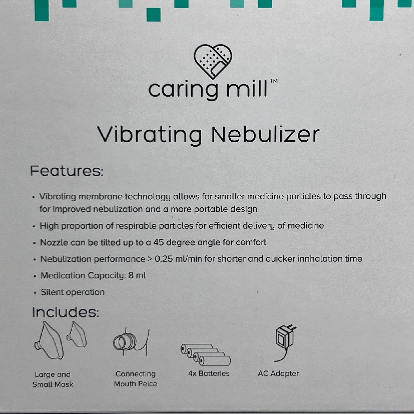 CARING MILL 8 ml Vibrating Nebulizer IH50 Blue/White