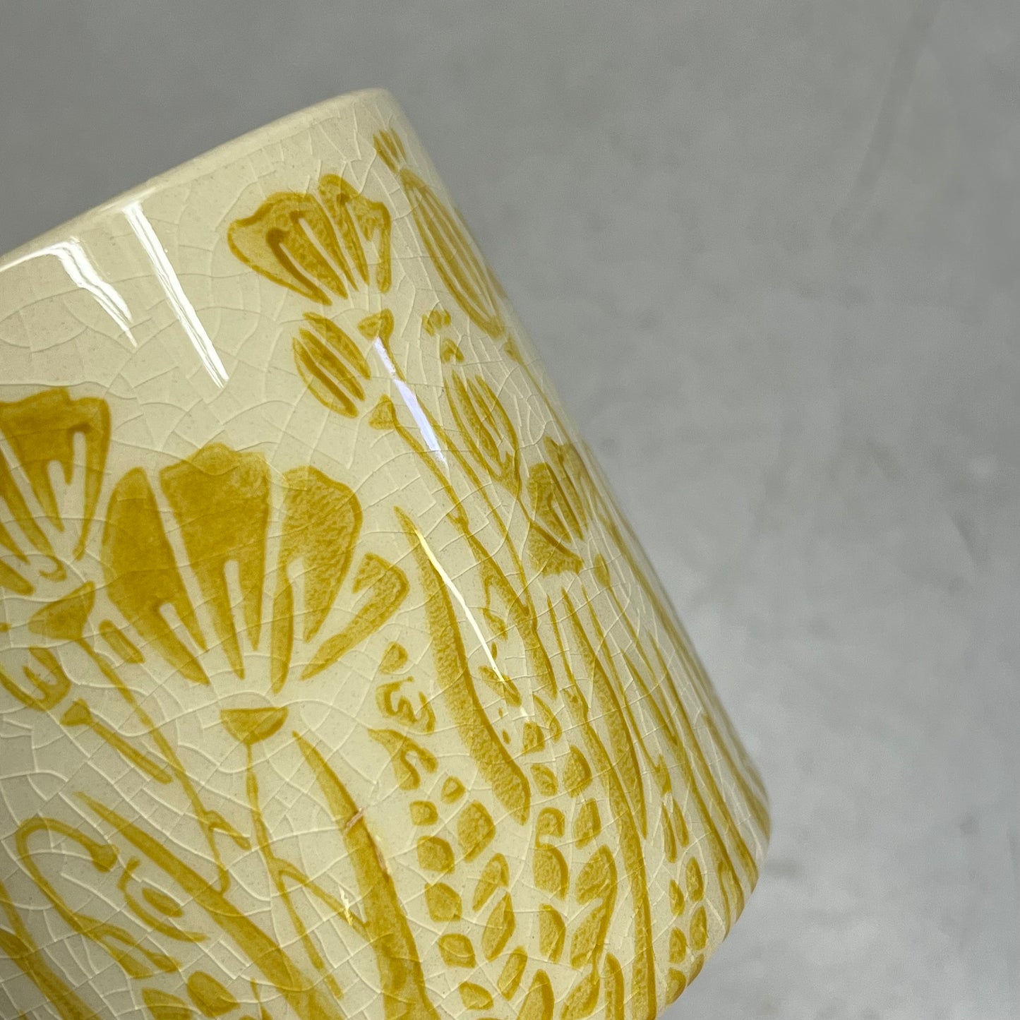 SILVER TREE (4 PACK) Ceramic Crackle Glaze Pots  4.5" x 4" Yellow Floral A11092
