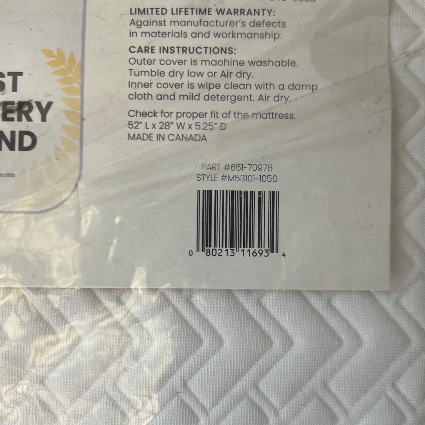 ZA@ DELIA CHILDREN Breathe Crib & Toddler Mattress Sz 28"W x 52"L x 5.5"H - M53101-1056 (AS-IS, Stained)