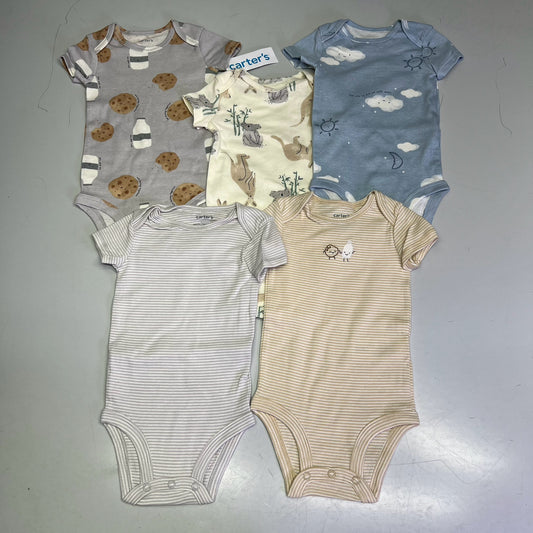 CARTERS (5 PIECE SET) Milk & Cookie - Animal Bodysuit Baby Boys Sz 6M Blue/White