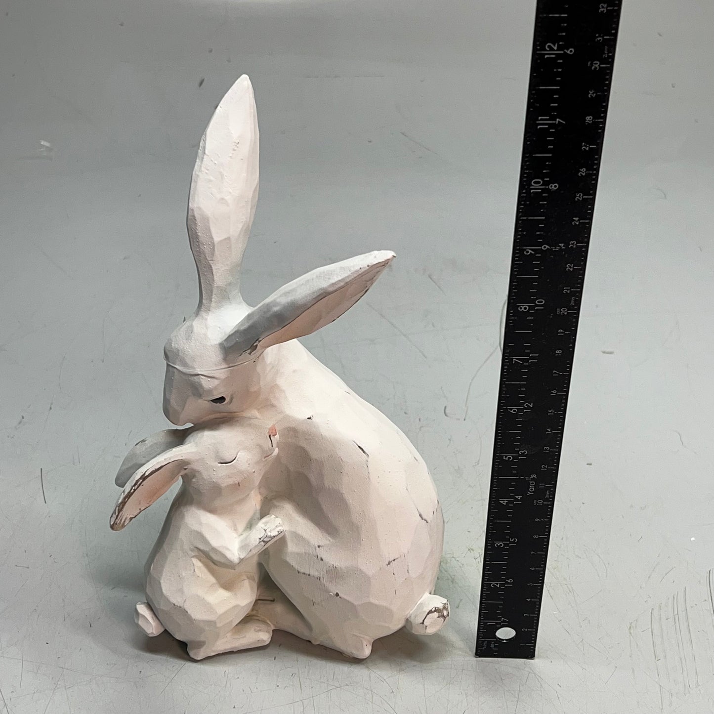 RAZ IMPORTS Rabbit & Baby Cuddling Resin Figure Home Decor 10.5" White 4411053
