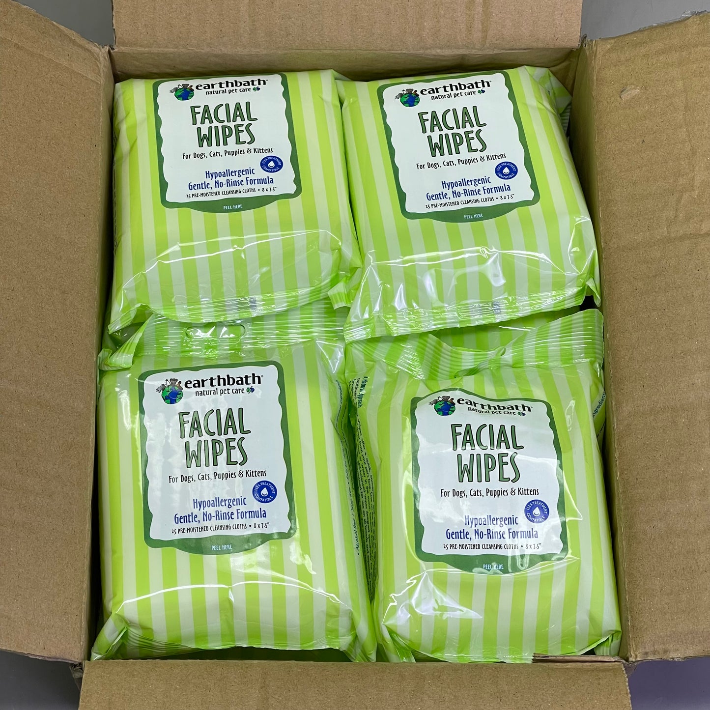 EARTHBATH (12 PACK) Natural Pet Care Facial Wipes 25 per package White