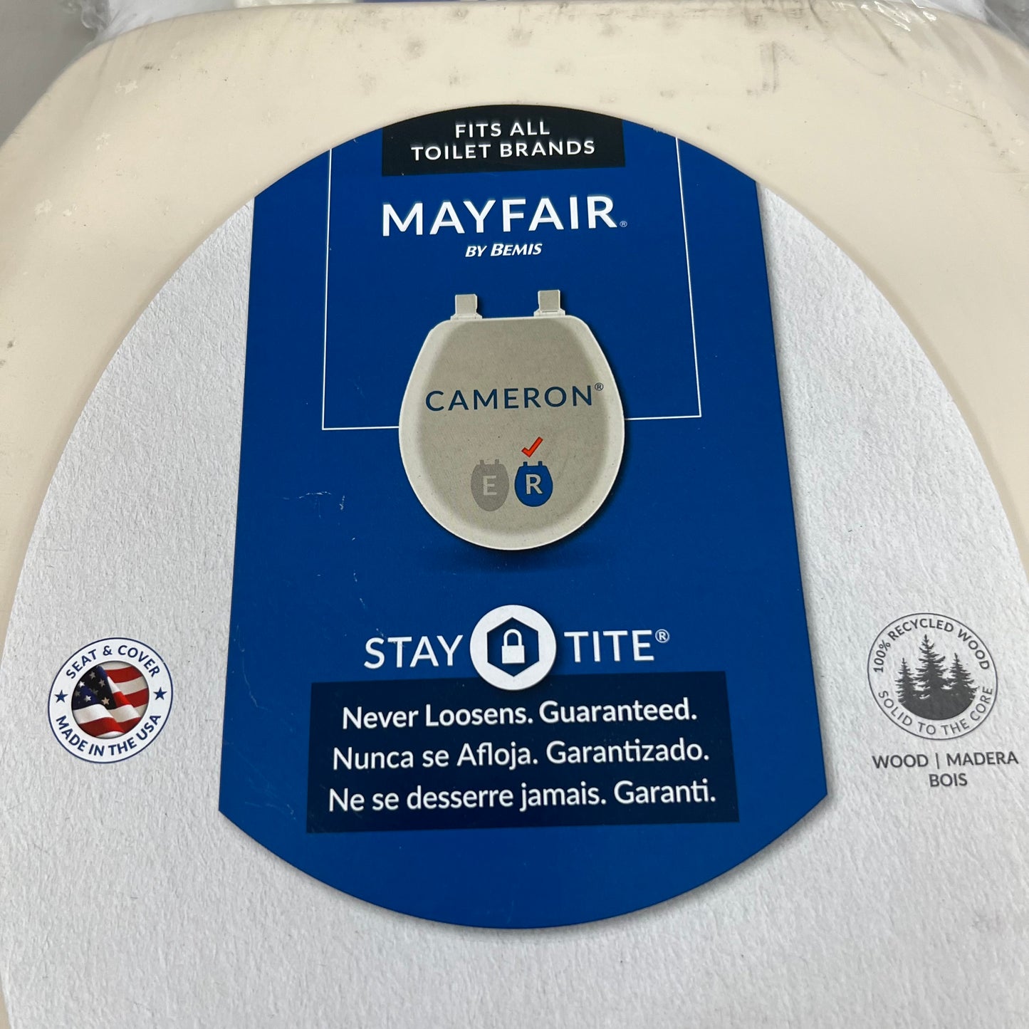 BEMIS Cameron Round Bone Enameled Wood Toilet Seat 17.5" x 14.5" Bone