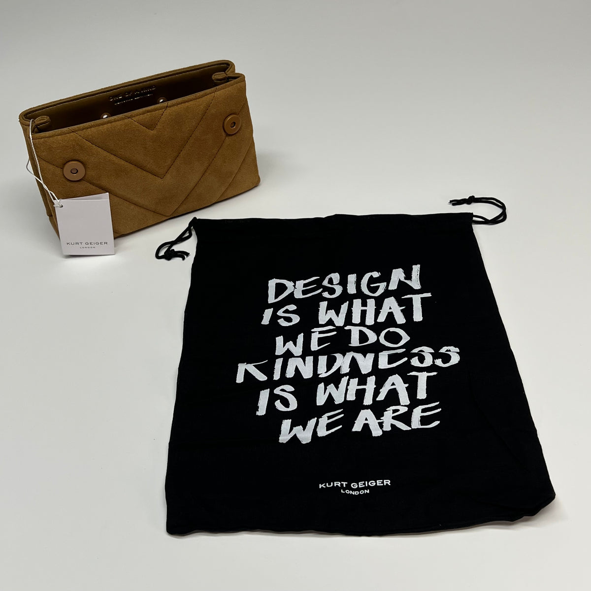 KURT GEIGER LONDON Sample Purse Mini Kensington Body Bag (Missing Fastener)  Brown Suede (As-Is)