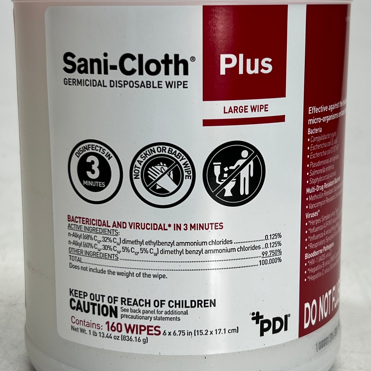 SANI CLOTH (12 PACK Of 160 Wipes) Plus Germicidal Disposable Wipes Sz Large, White Q89072 BB 01/28