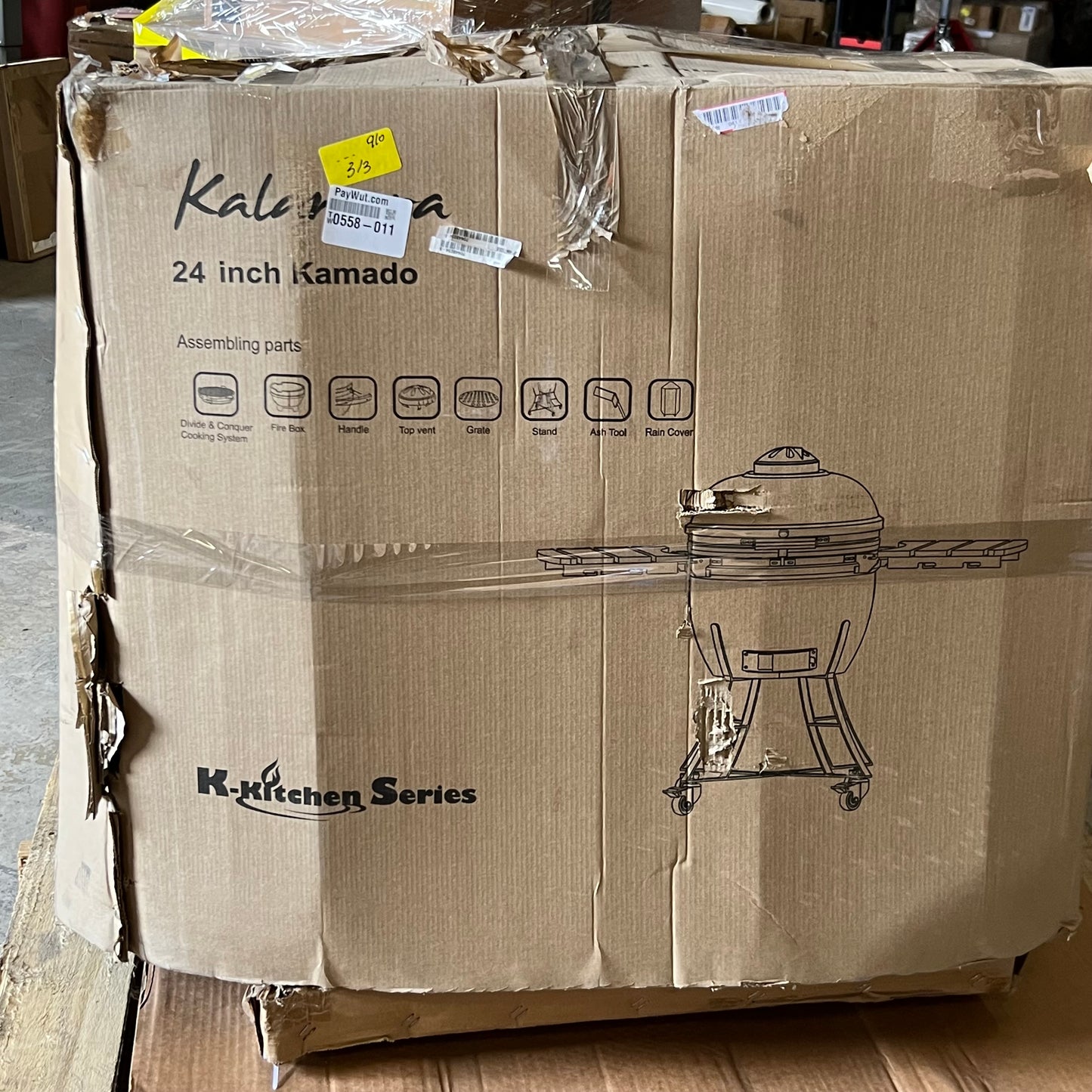 ZA@ Pallet of KALAMERA Ceramic Grill Sz 24" Kamado (AS-IS, Missing Lid)