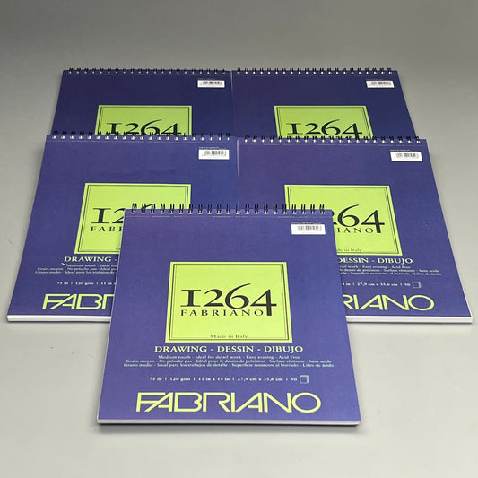 FABRIANO (5 PACK) I264 Drawing Paper Pads 11" x 14" ITALY 50 Sheets (250 TOTAL) White