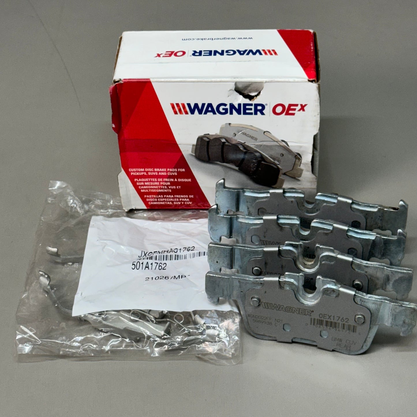 WAGNER OEx Ceramic Disc Brake Pad Set 5" x 2" Grey OEX1762