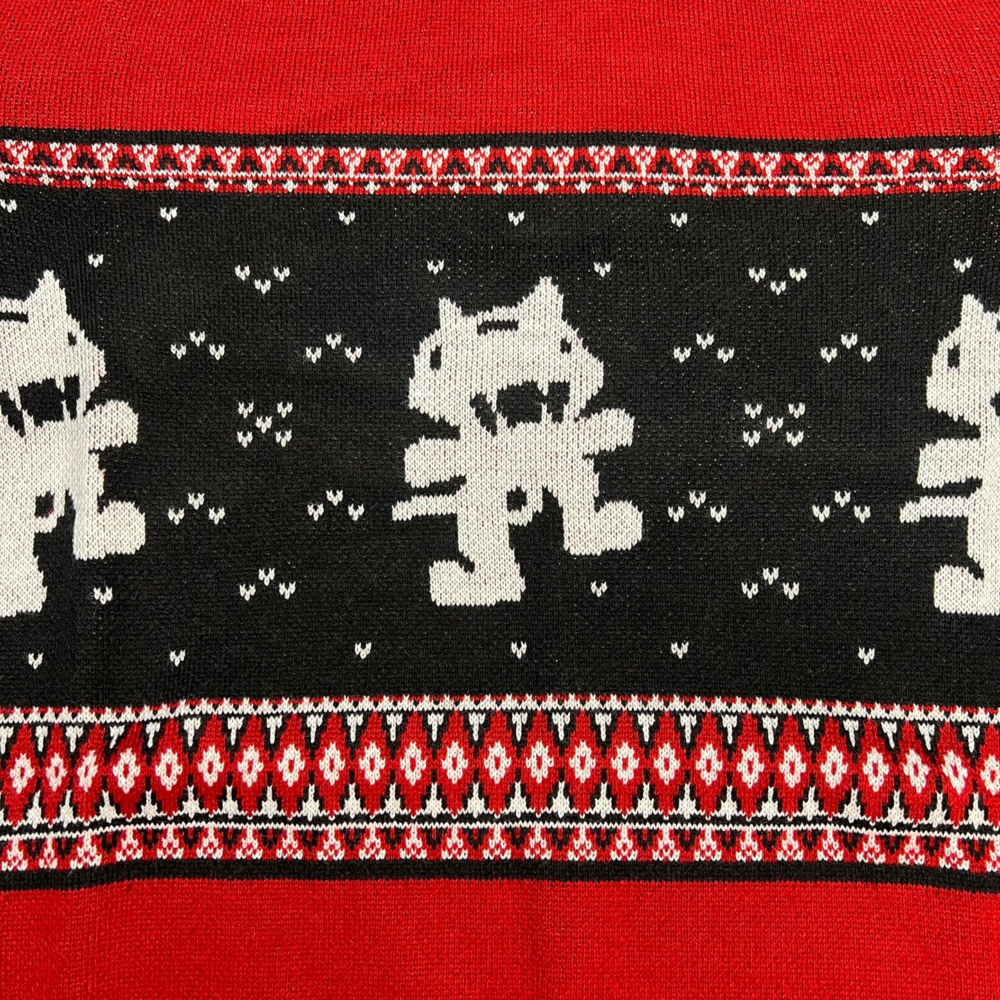 MONSTERCAT Records Holiday Intarsia Pullover Sweater Men's Sz XL Deep Red/Black
