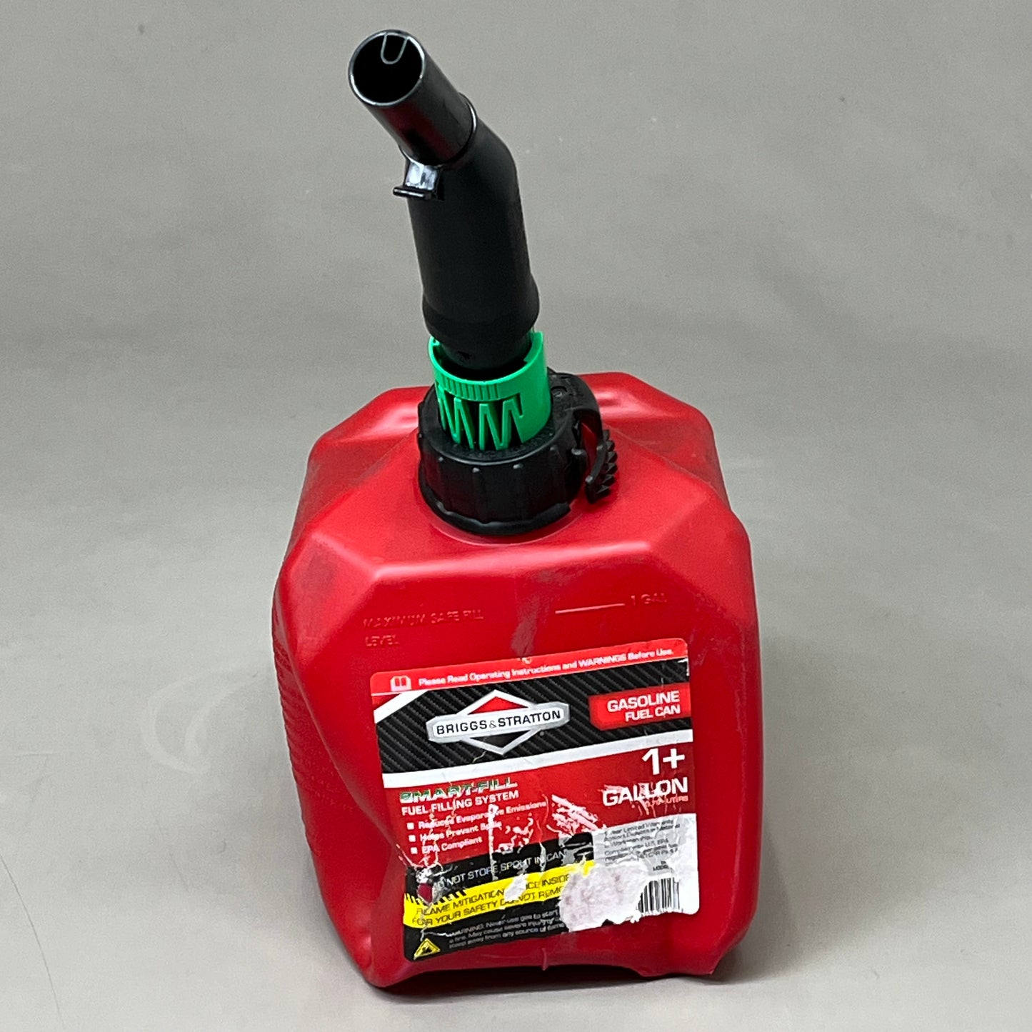 ZA@ BRIGGS & STRATTON (2 PACK) Smart-Fill Gasoline Fuel Can 1+ Gallon Comes w/ Pour Nozzle Red/Black 84013SL As-is Dirty/Damaged