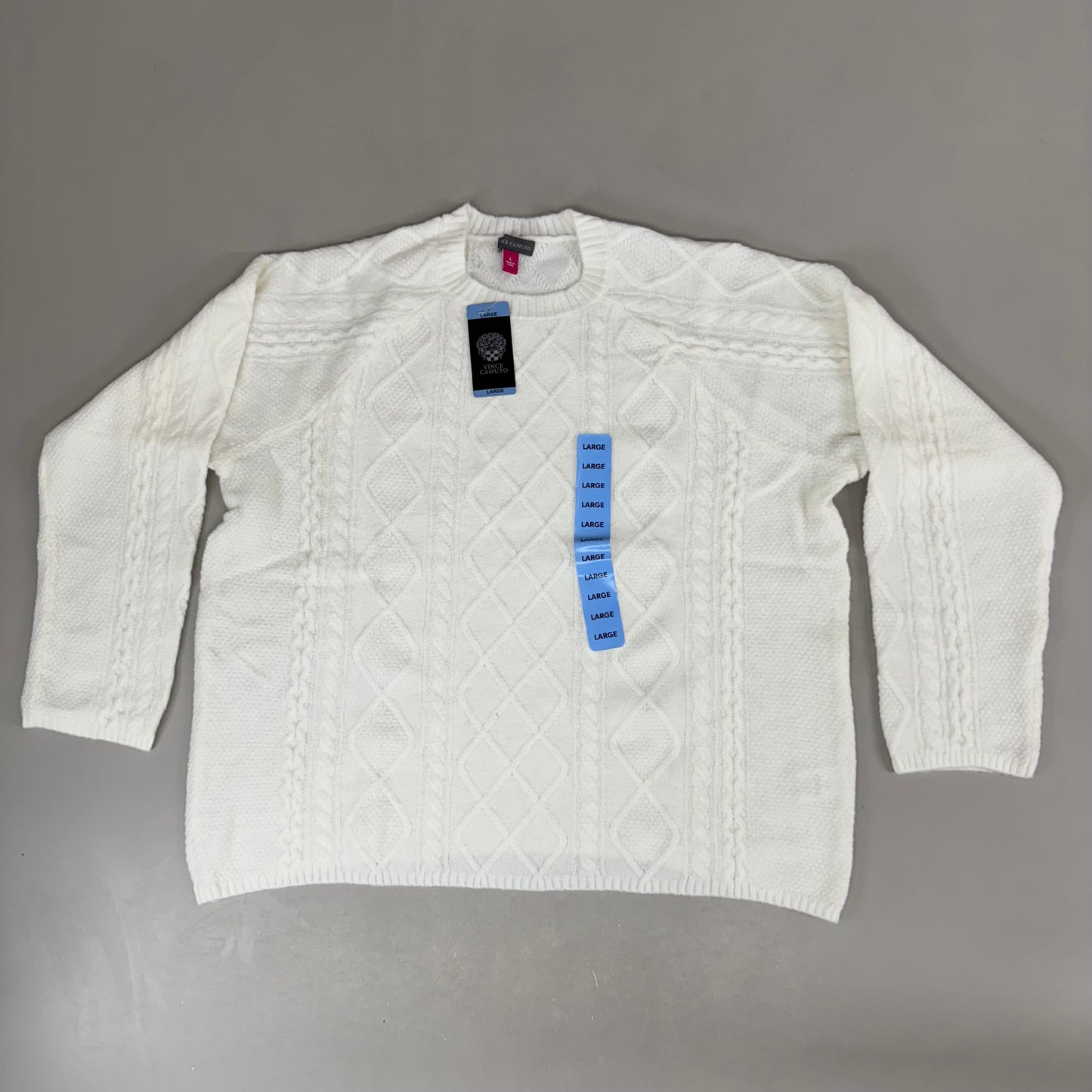 VINCE CAMUTO Cable Knit Sweater Women's Sz-L Antique White SC2895