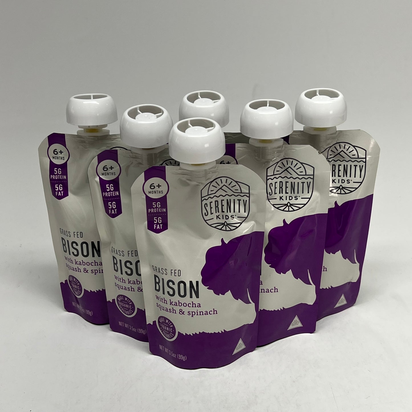 SERENITY (6 PACK) Grass Fed Bison W/ Kabocha Squash & Spinach Pouches BB 10/27