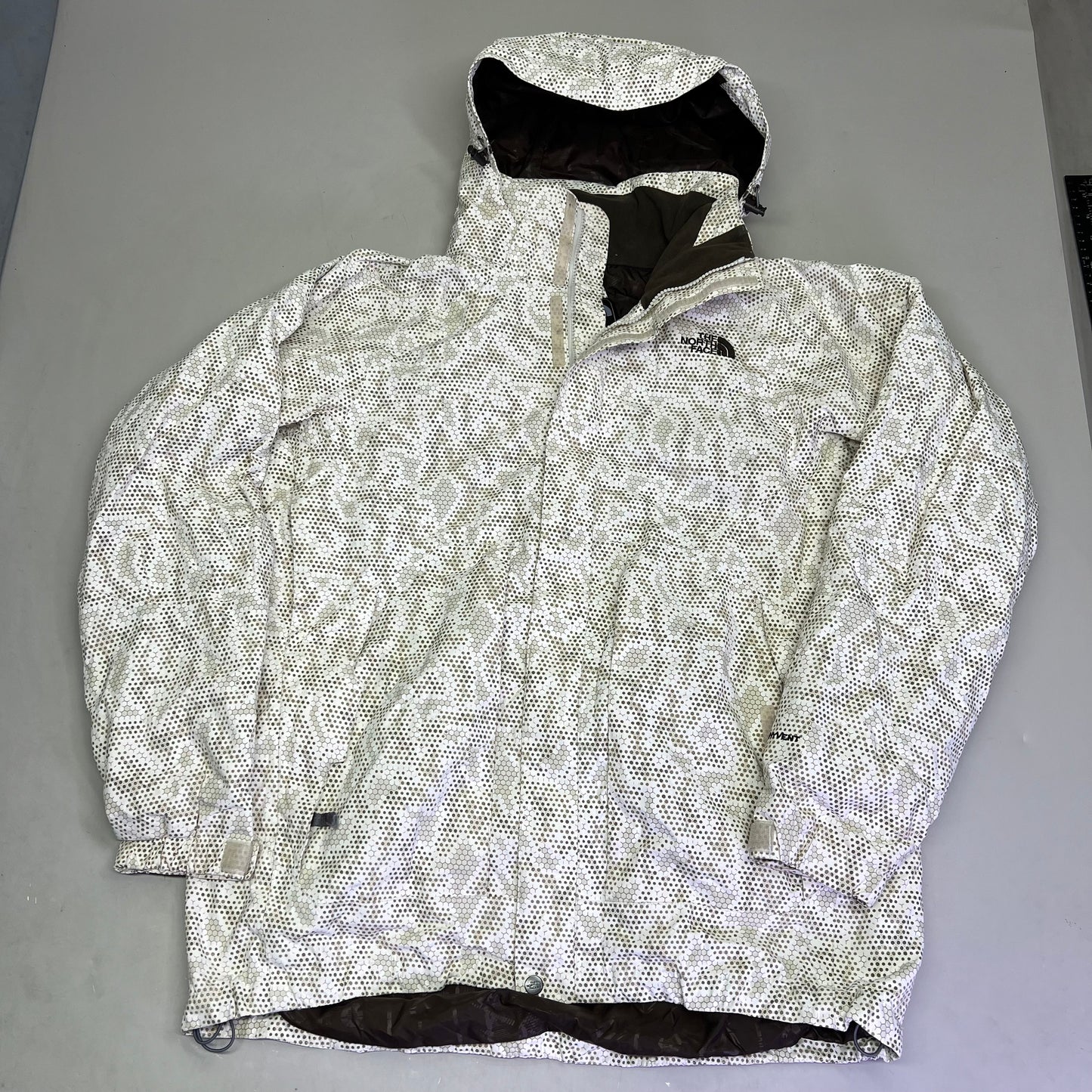 NORTH FACE Full Zip Elastic Waist Winter Coat Men's Sz L Honey Comb Pattern