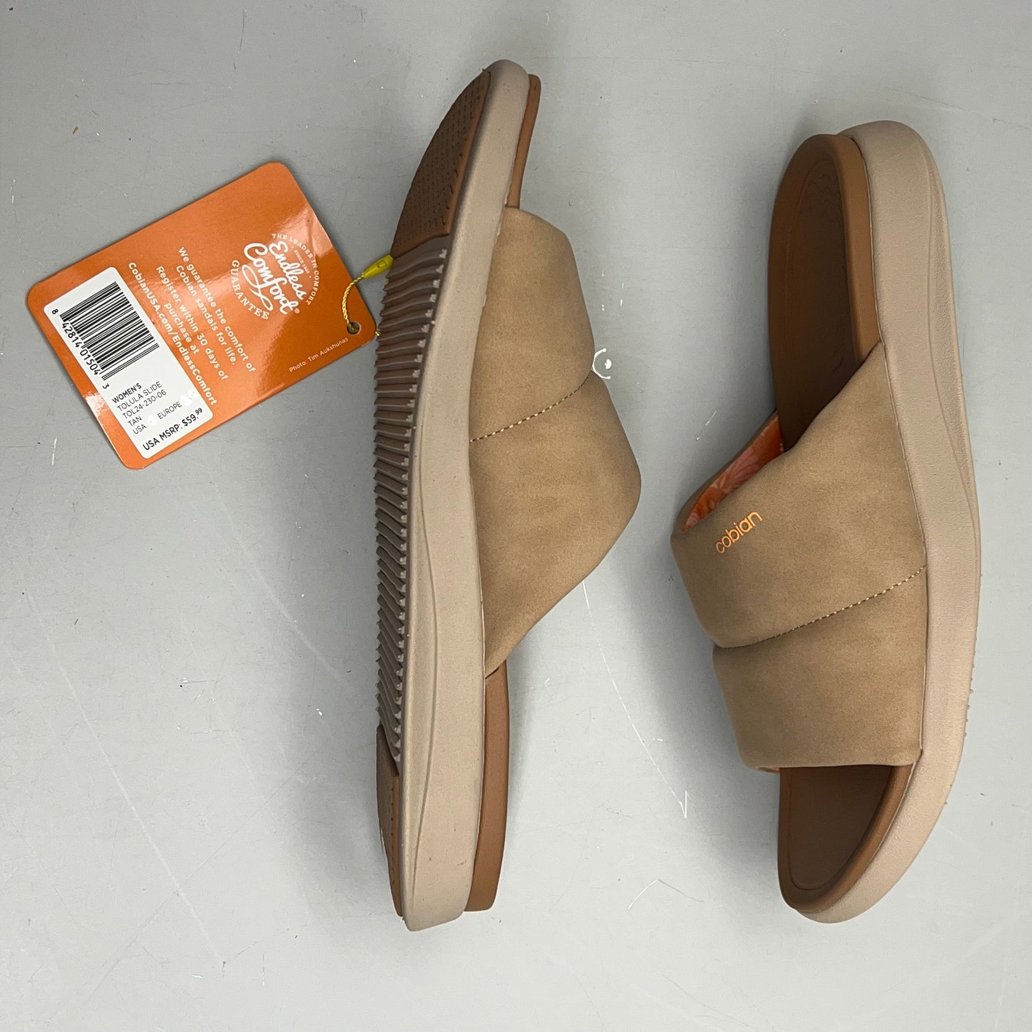 COBIAN Tolula Slide Enhanced Cushion Suede Strap Women's Sz 6 Tan TOL24-230-06