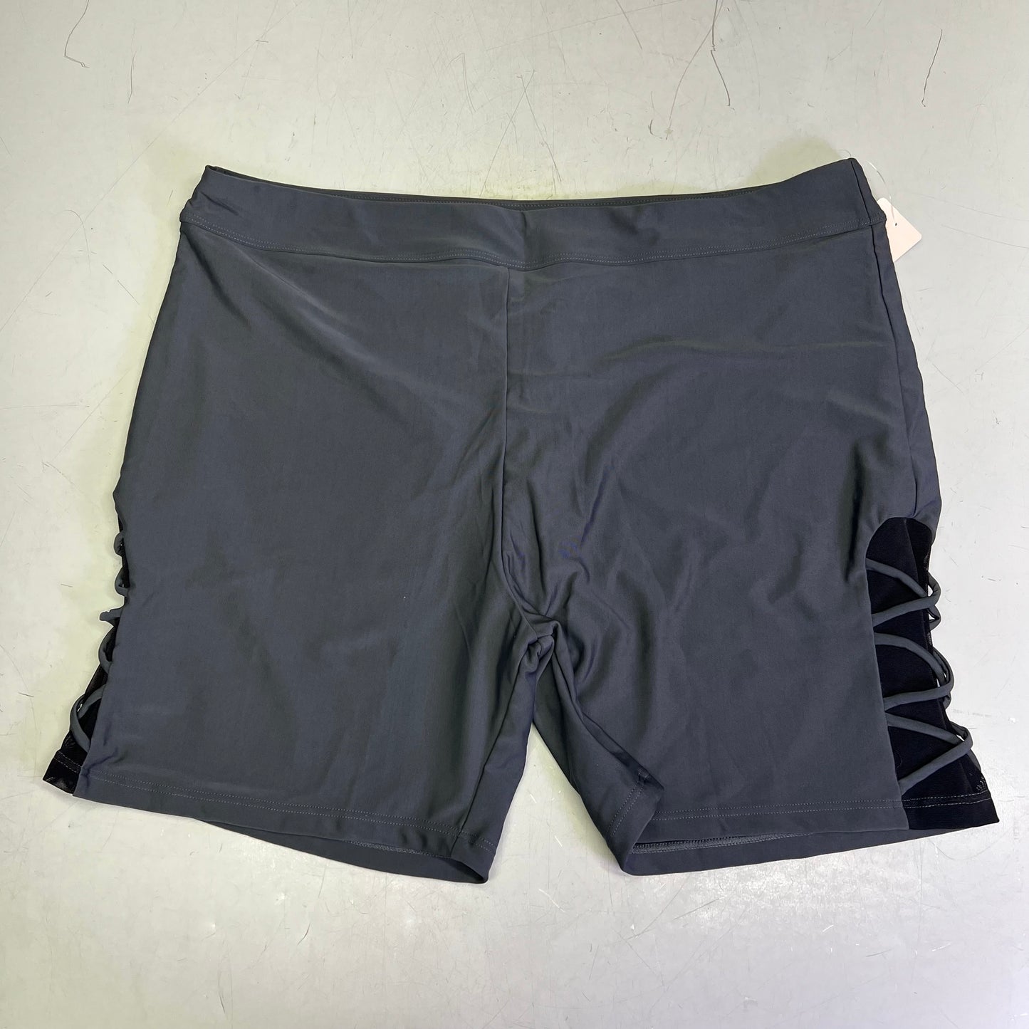 ATTRACO High Waist Swim Shorts Criss Cross Mesh Leg Women's Sz 2XL Grey/Black