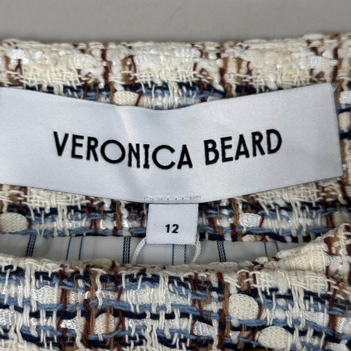 VERONICA BEARD Bentley Tweed Jacket Sz-12 Ivory/Camel 2406TW6810474