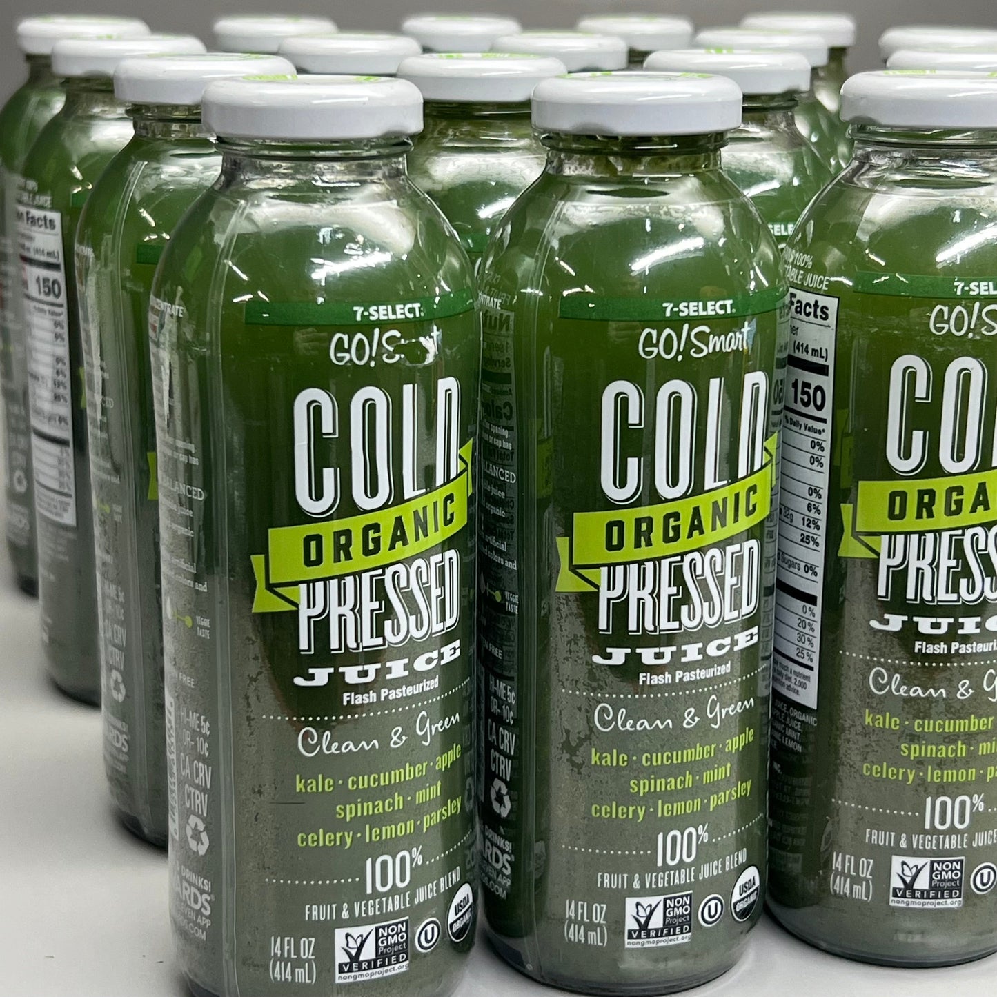 ZA@ COLD ORGANIC PRESSED JUICE Clean & Green 14 oz - 20 Pack BB 08/14/25 F