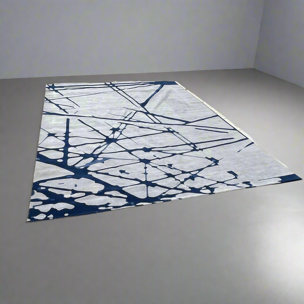 THE RUG COMPANY Bridge Modern Hand Woven Tibetan Wool Rug Roll 16’ x 12' Grey/Blue