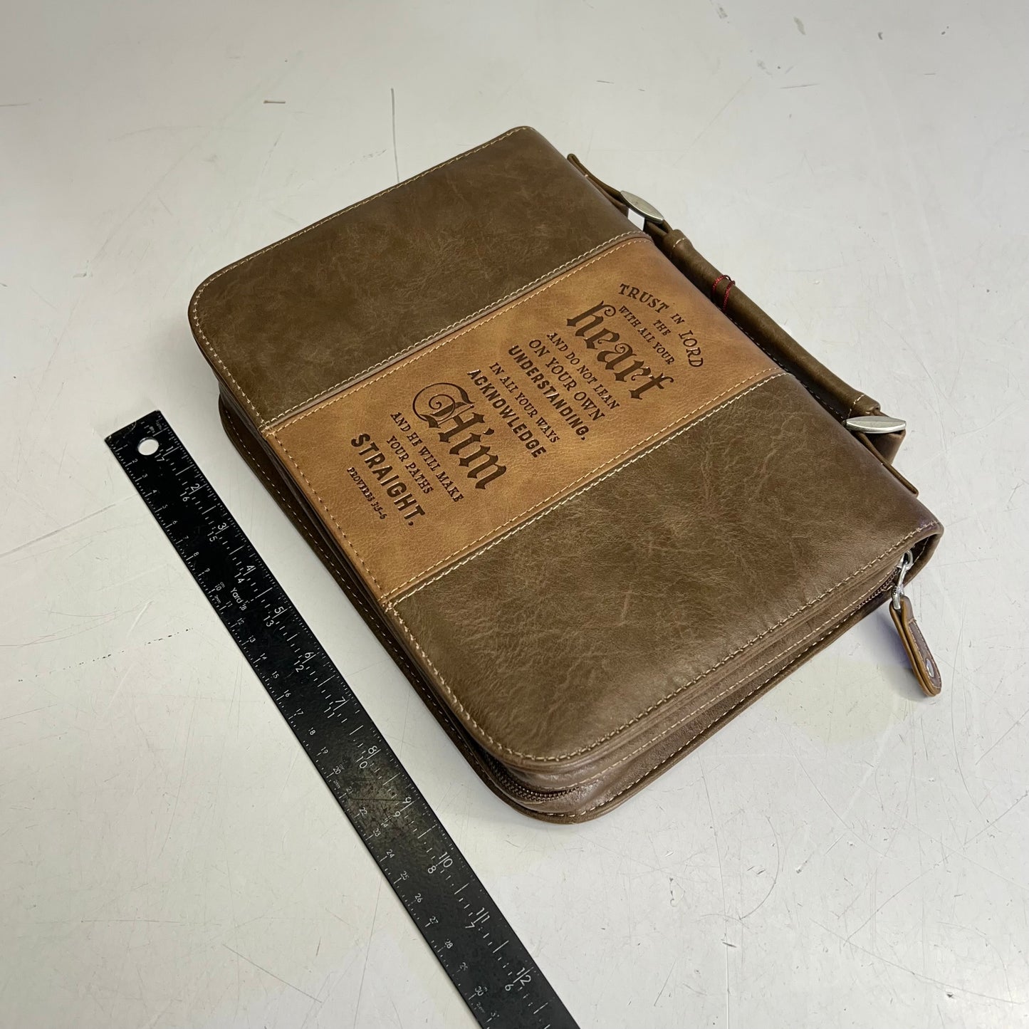 CHRISTIAN ART GIFTS Proverbs 3:5 Faux Leather Bible Cover  7"x10" Brown BBL682