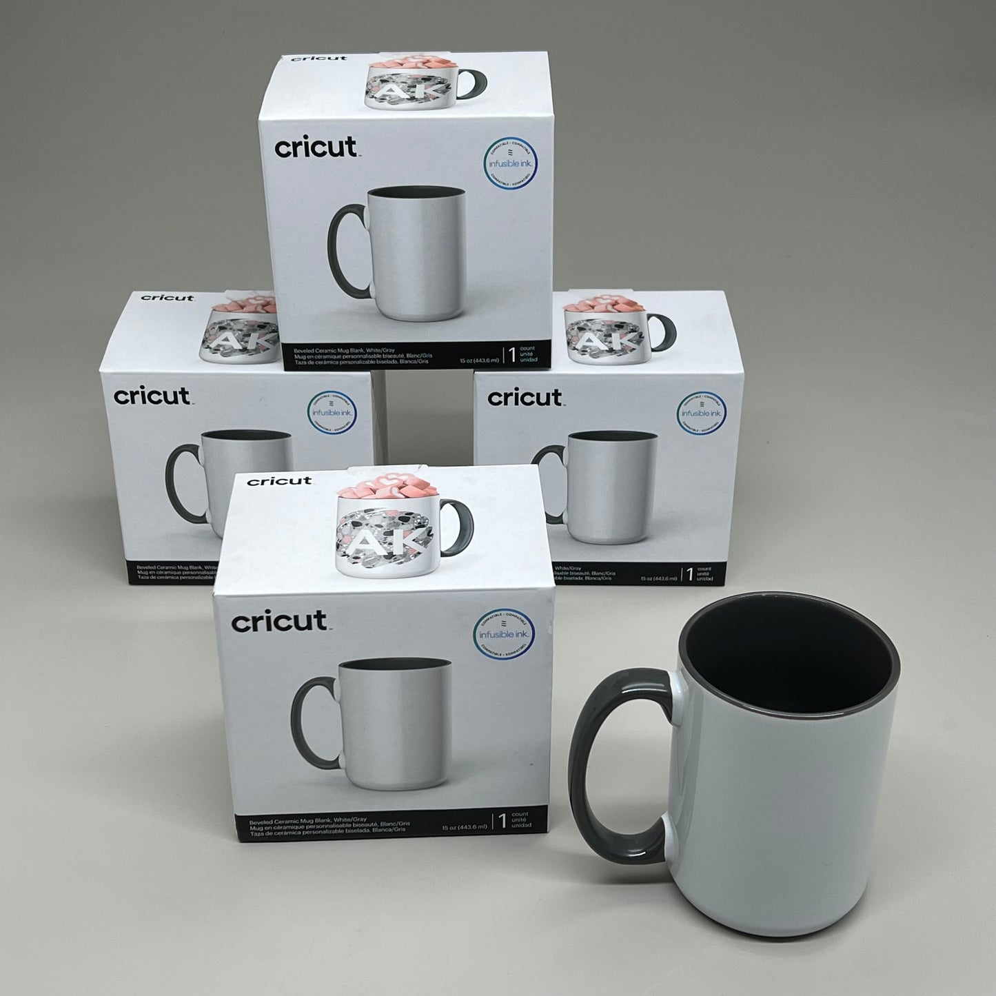 CIRCUT (10 Pack) Ceramic Mug Blank Grey Handle & Interior Infusible Ink White & Grey 15oz