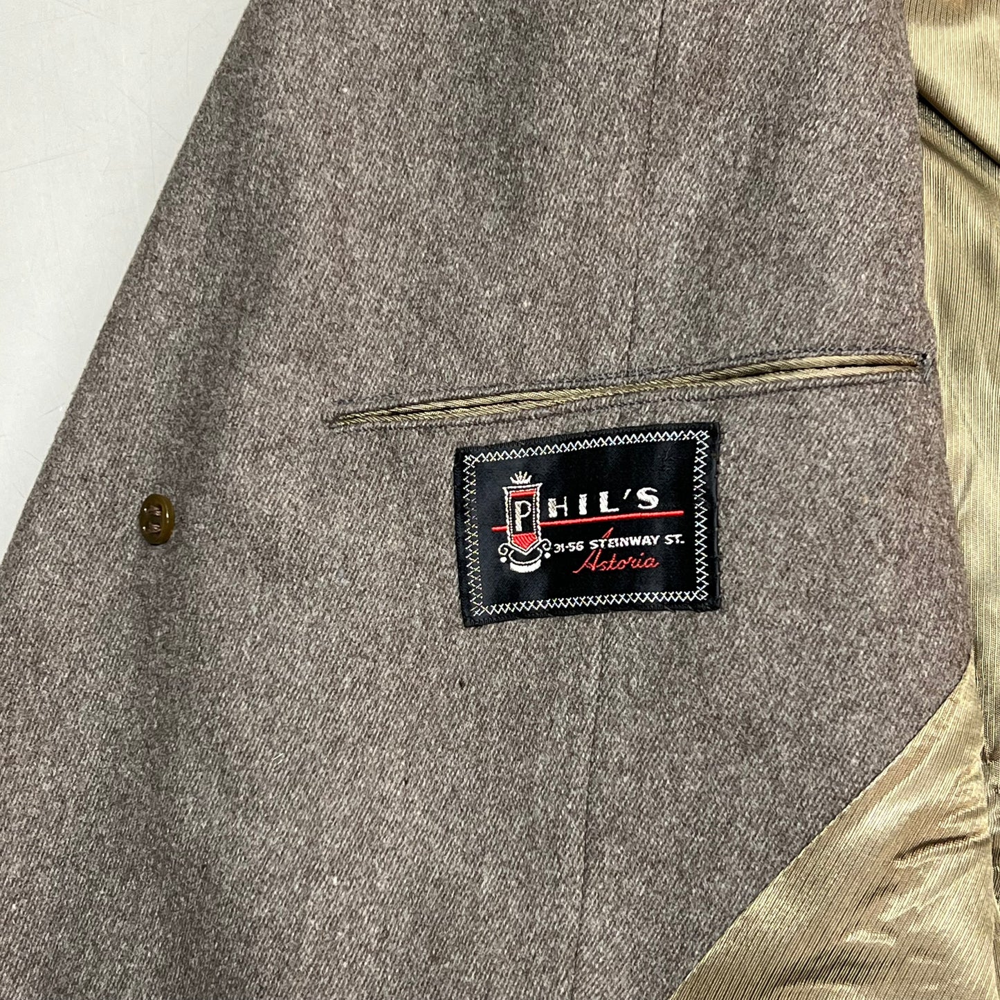 PHIL'S ASTORIA Wool Trench Coat Made In USA Men's Sz M Heather Brown